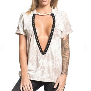 Affliction Standard Supply W-036 Plunging V-neck Short Sleeve Top